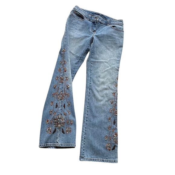 RARE y2k vintage 00s INC embroidered beaded rock crystal fairy boho flare jean 8